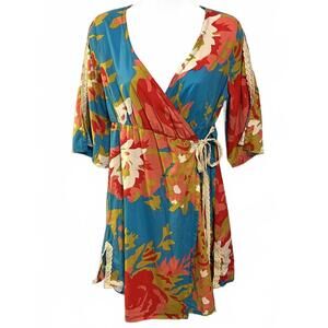 Porridge Anthropologie Boho Floral Resort Dress with Crochet Trim Size XS